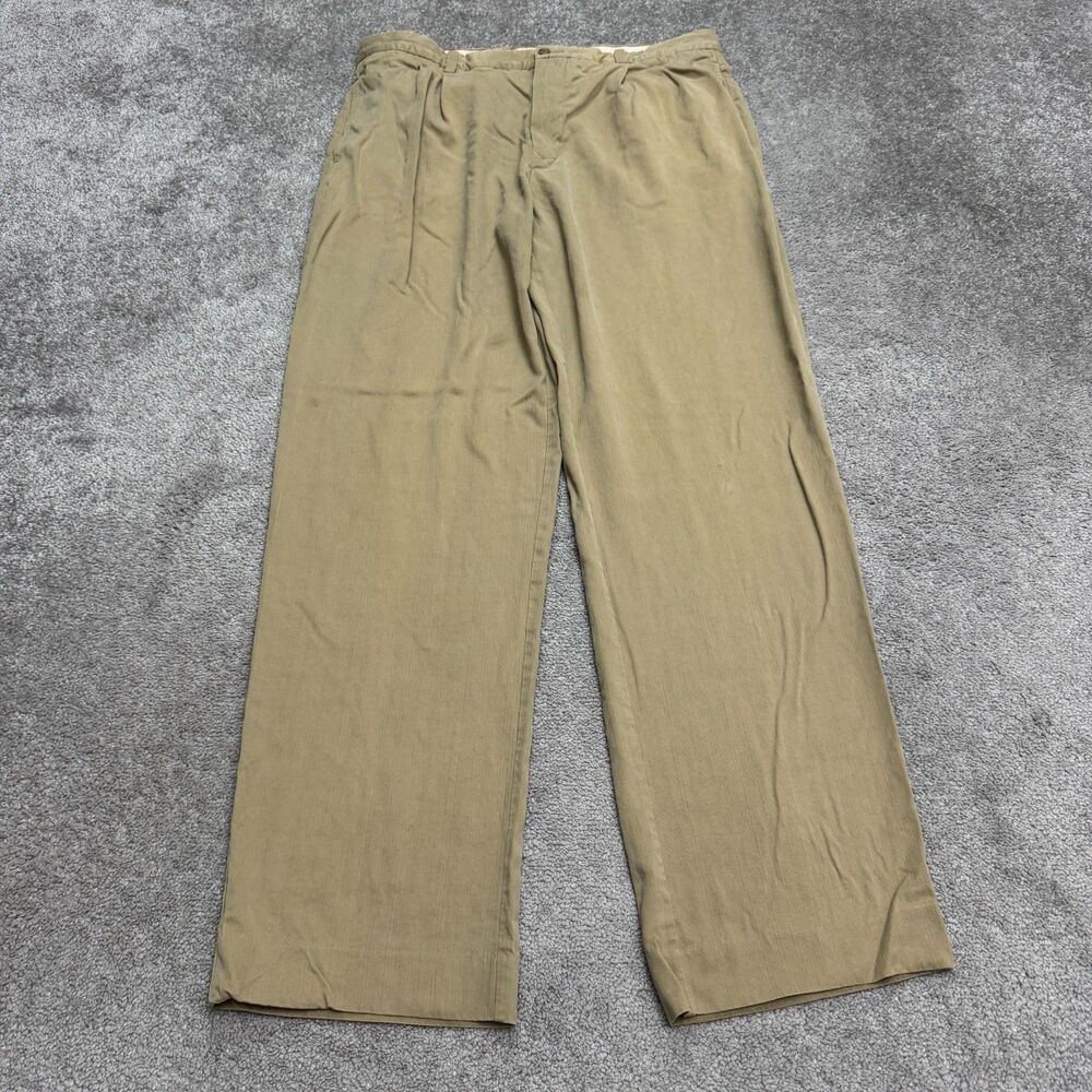 Tommy Bahama Pleated Dress Pants Men 36 Tan Silk Bamboo Blend Slacks Resort Wear